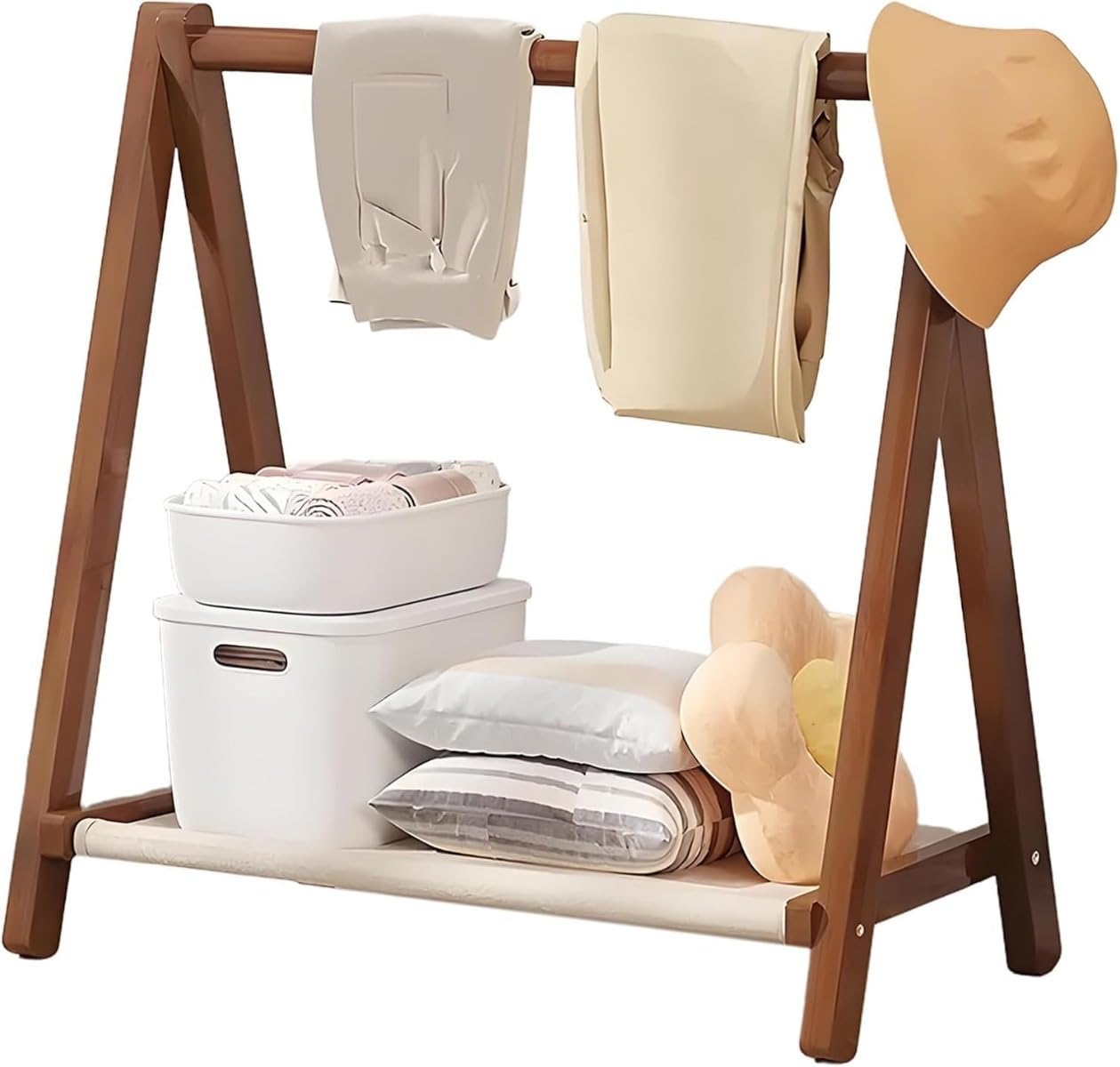 子供用ハンガー 木製ハンガー 自立式ハンガー おしゃれ シンプル 洋服 衣類 子供服 組み立て簡単 赤ちゃん 収納 省スペース 幼稚園 ギフトに最適 (70*44*76 ナチュラル)