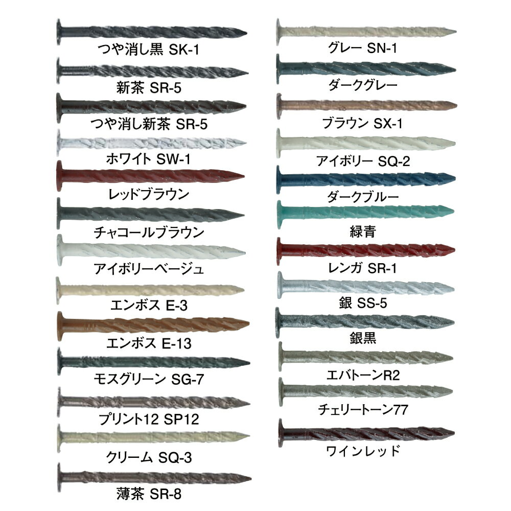 若井産業 ステンレス カクテルネイル スクリング SK-1 つや消し黒 #14×32（1kg）／ カラー釘 外装用 外壁用