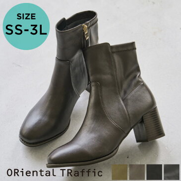 2/7まで!【10%OFFクーポン有】【只今50%OFF価格】チャンキーヒールミドルブーツ 《ORientalTRaffic》 オリエンタルトラフィック 売れ筋 大人気 ブラック 合皮 ストレッチ きれいめ 美脚見え 痛くない