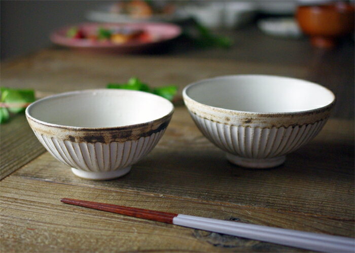 【益子焼】【ナチュラル陶器】【わかさま陶芸】アンティークスリムライン飯わん(大)柔らかなモノトーン大人かわいいマットな質感ナチュラル食器陶器