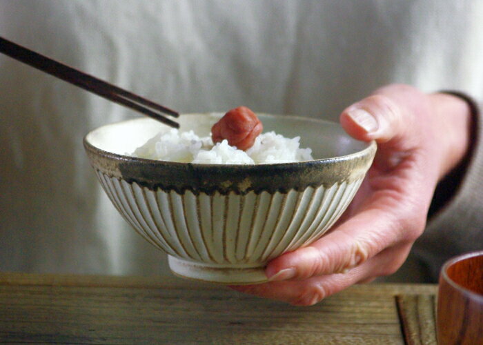 【益子焼】【ナチュラル陶器】【わかさま陶芸】アンティークスリムライン飯わん(大)柔らかなモノトーン大人かわいいマットな質感ナチュラル食器陶器