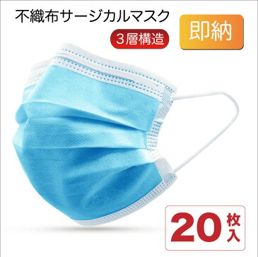 ポイント10倍 マスク あす楽 在庫あり 20枚セット 国内発送 簡易包装20枚入 プリーツ 不織布 マスク サージカルマスク 使い捨て 3層構造　17.5cm x 9.5cm 大人用サイズ 医療用マスク