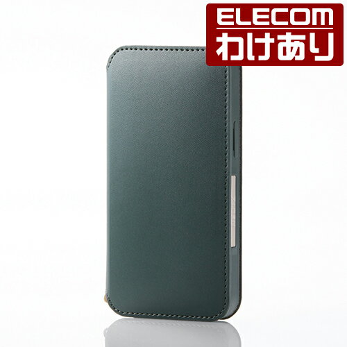 エレコム iPhone 12 mini 用 レザー ケース NEUTZ 磁石付き 手帳型 アイフォン 12 ミニ 新型 iPhone12 mini iPhone 2020 5.4 インチ レザー ケース カバー 磁石付き グリーン：PM-A20APLFY2GN【税込3300円以上で送料無料】[訳あり][エレコムわけありショップ][直営]