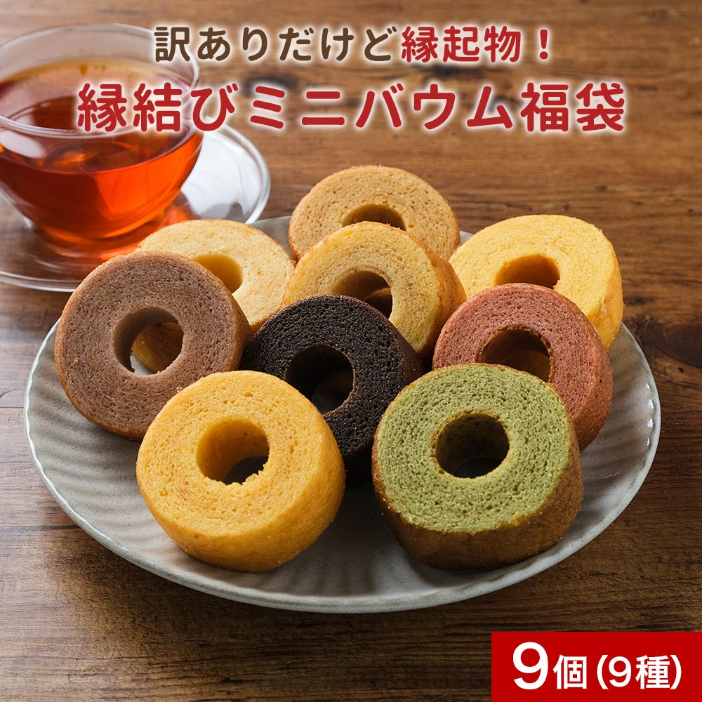 バウムクーヘン 訳あり だけど縁起物！縁結びミニバウム 福袋 9種 セット 2023年 福袋 2023年福袋 バームクーヘン バウム ギフト 個包装 送料無料 スイーツ 送料無料 スイーツ福袋 常温 おしゃれ 福袋 詰め合わせ お菓子のサムネイル