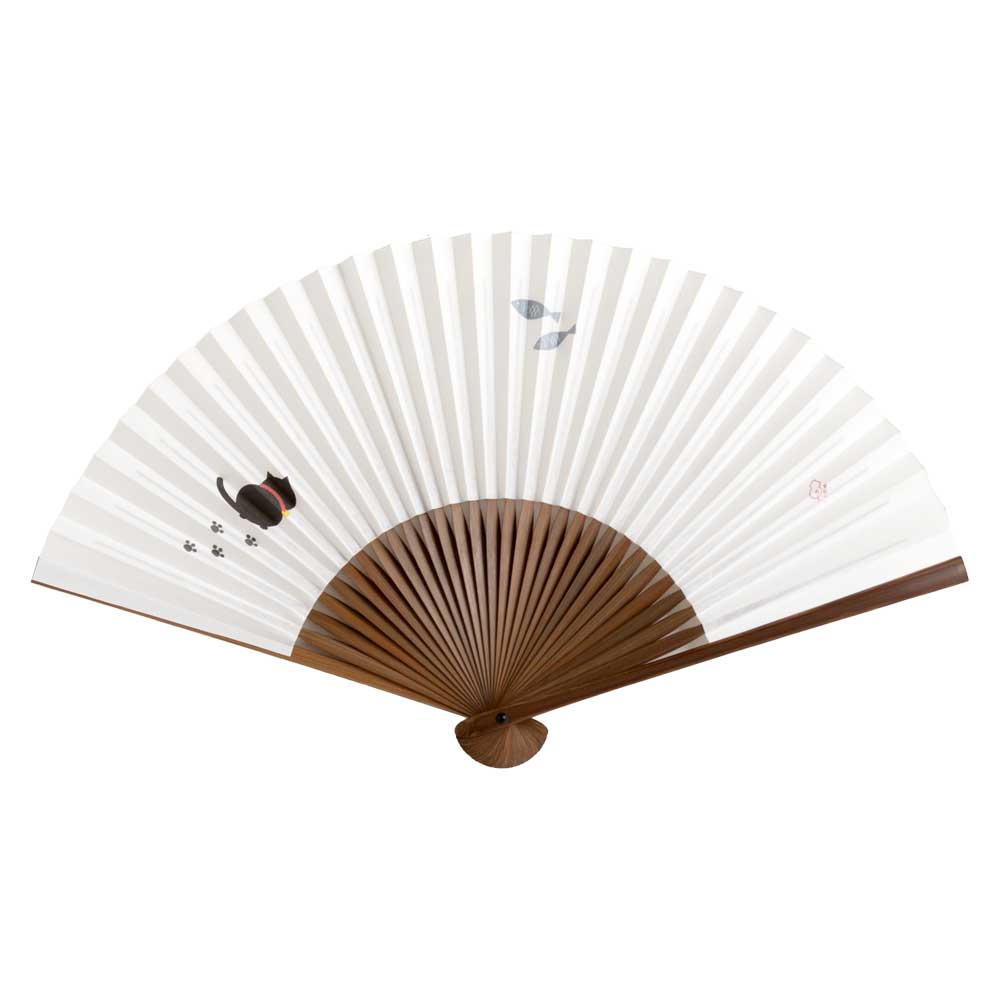 和詩倶楽部 扇子 女房扇 黒ねこ 和紙の扇子6寸5分 少し小さめサイズ Sensu fan Washi-club ※在庫限り