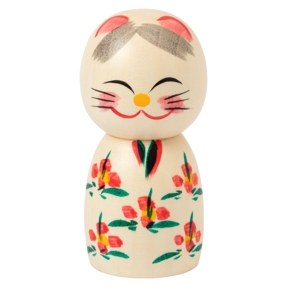 宮城伝統こけし 遠刈田系 ねここけし(口閉じ)3寸 作者:早坂政弘 宮城県の工芸品 Kokeshi Miyagi craft