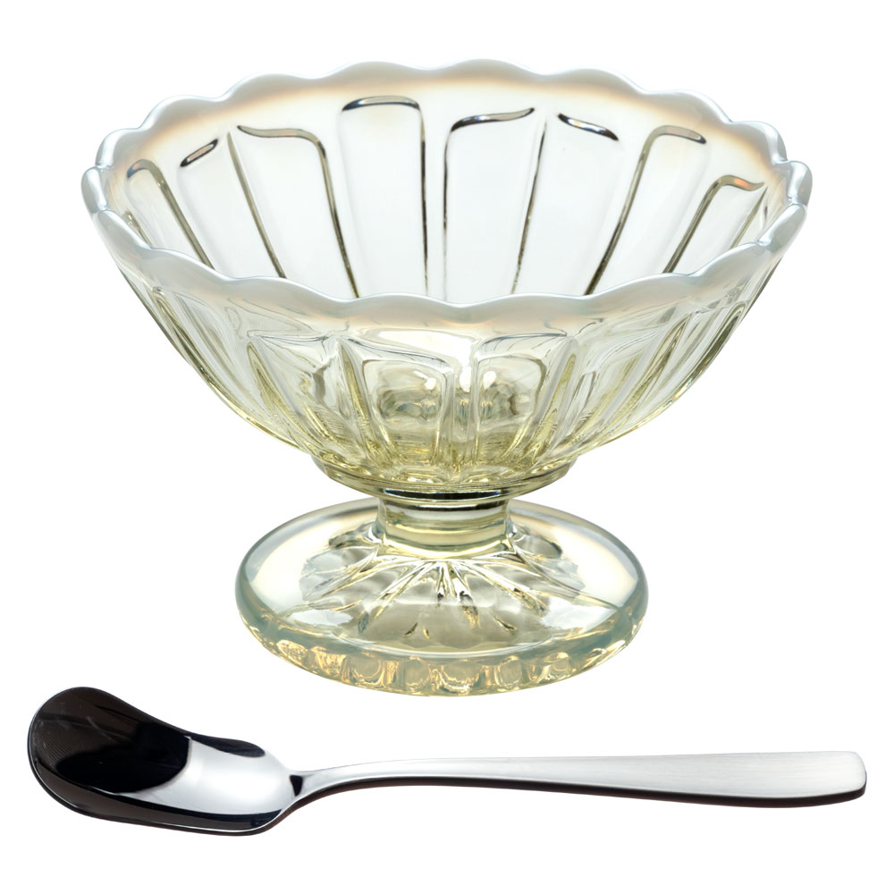 フラッペ古代色＋角アイスクリームスプーンセット　廣田硝子　雪の花　レトロなガラス食器セット　Glass tableware setのサムネイル