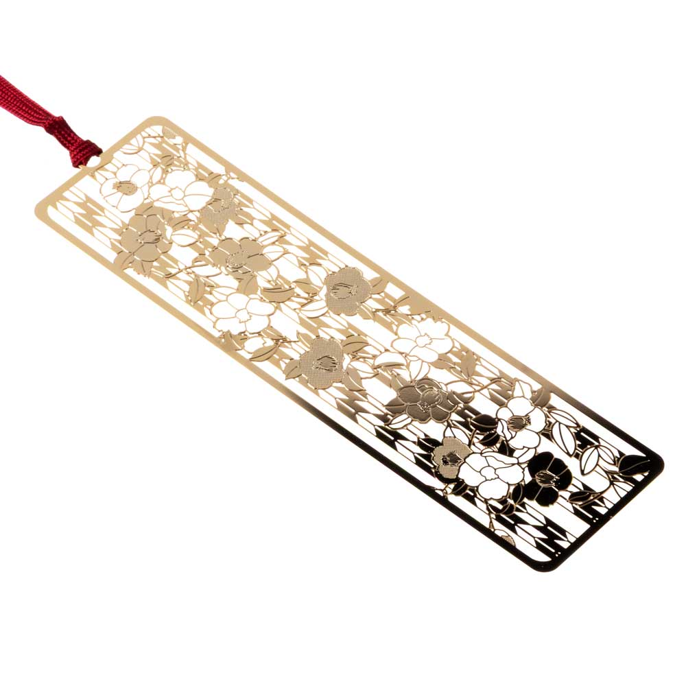 御朱印ブックマーク　椿　金の栞シリーズ　繊細なエッチングで日本の絵柄を表現　金属製しおり　和風ブ..