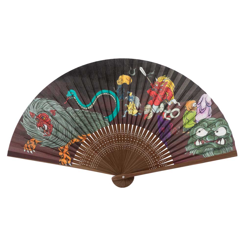 和詩倶楽部 怪々扇 妖怪絵巻 其の壱 和紙の扇子 七寸五分 約23cm 少し大きめ 男性用の定番サイズ メンズ 和柄 手張り製 国産扇骨35本 日本製