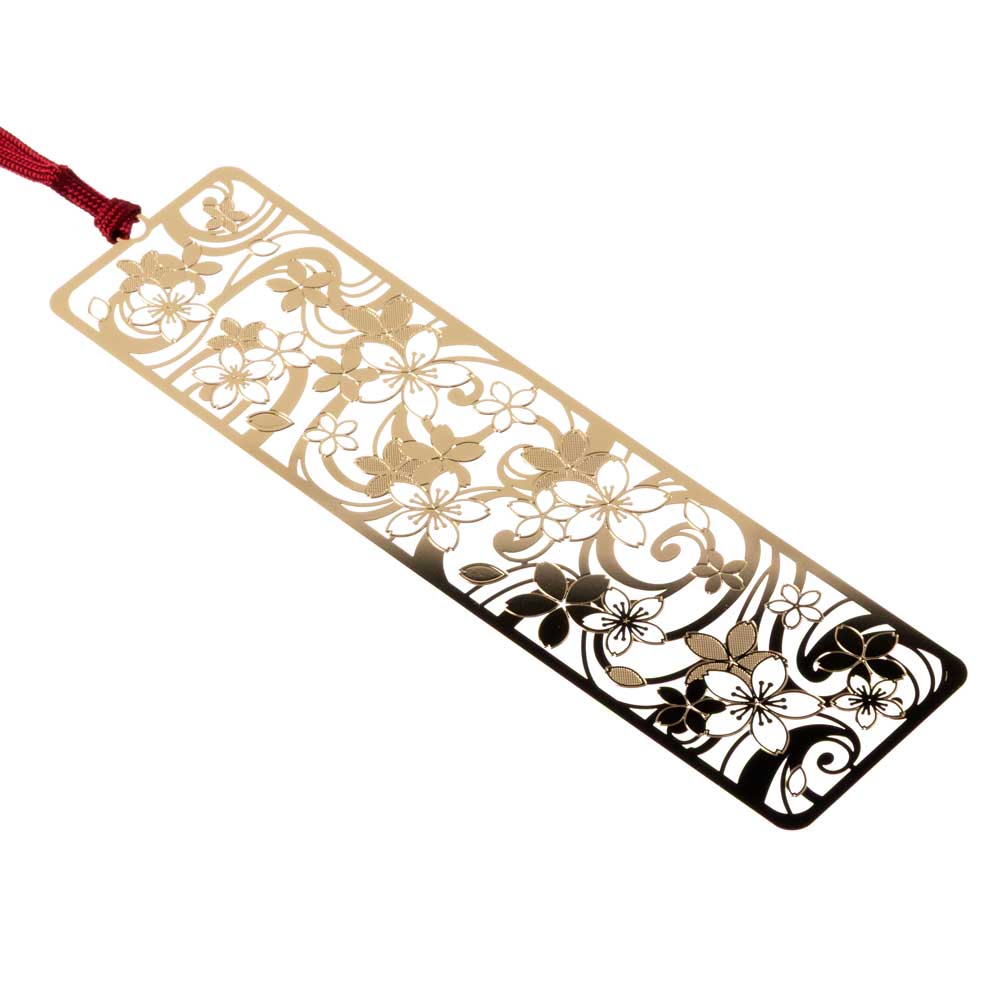 御朱印ブックマーク　桜　金の栞シリーズ　繊細なエッチングで日本の絵柄を表現　金属製しおり　和風ブ..