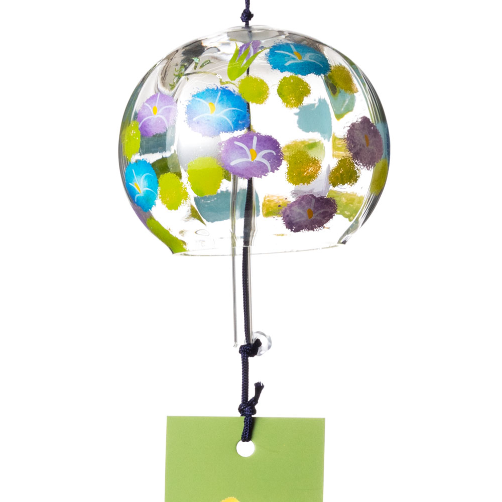 ぎやまん風鈴　ちぎり絵　あさがお　クリスタルガラス風鈴　木之本　福島県の工芸品　Wind bell, Fukushima craft