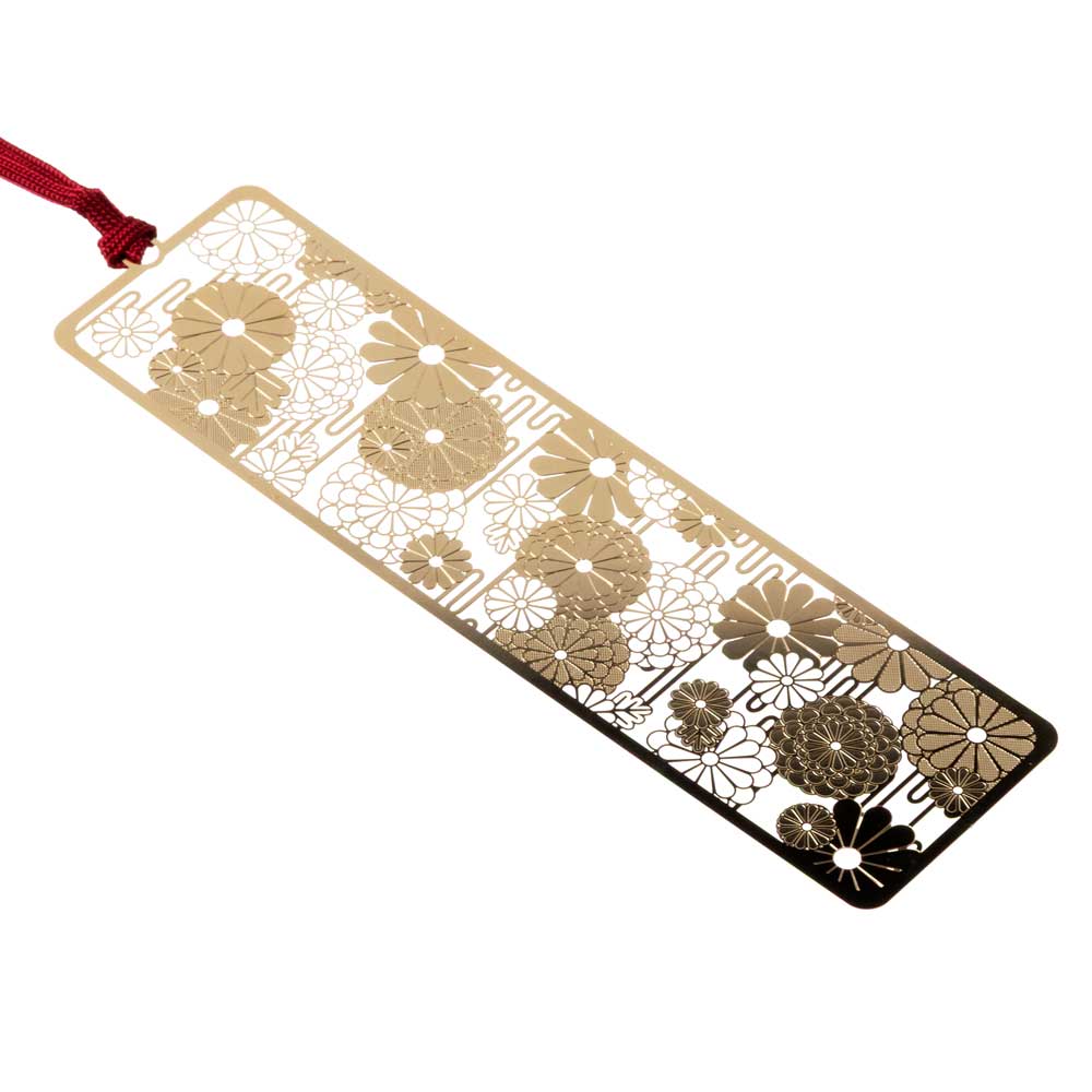 御朱印ブックマーク　菊　金の栞シリーズ　繊細なエッチングで日本の絵柄を表現　金属製しおり　和風ブ..