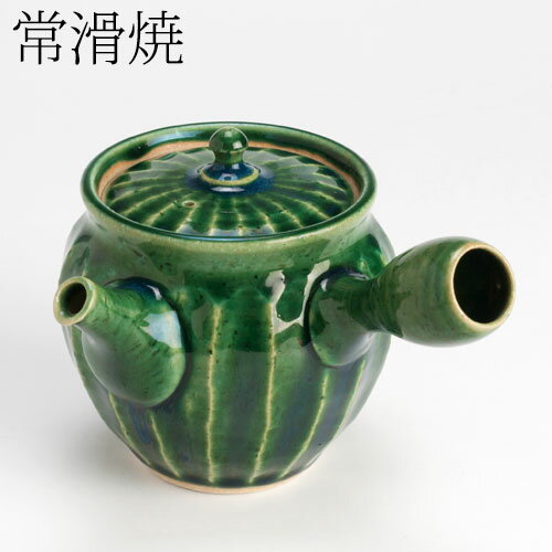 常滑焼　織部しのぎ急須　Tokoname-yaki oribe shinogi kyusu