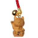 木目調根付　招き猫　開運招福・千客万来・商売繁盛　Lucky cat accessory, Good luck charm