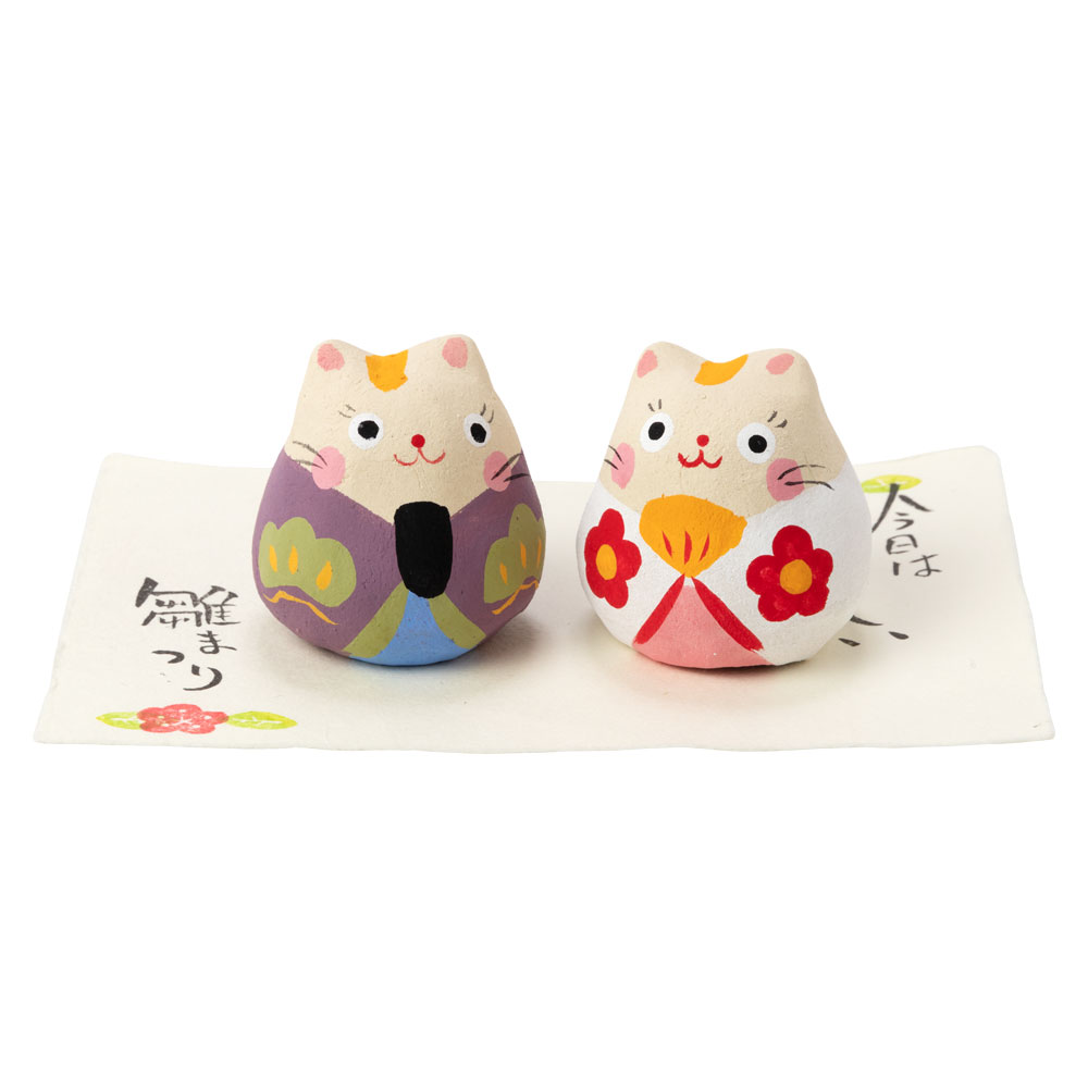 ほっこりネコ雛 (HK868)　小豆工房　瀬戸焼　手軽に飾れるコンパクトなお雛さま　桃の節句　Setoyaki Hina dolls