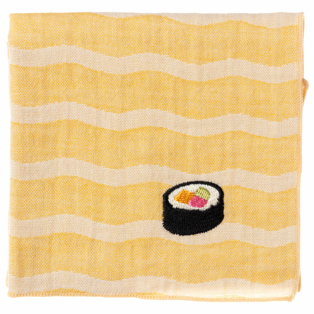 寿司ハンカチ　巻き寿司　刺繍入りガーゼハンカチ　スーベニール　Japanese pattern embroidered gauze handkerchief