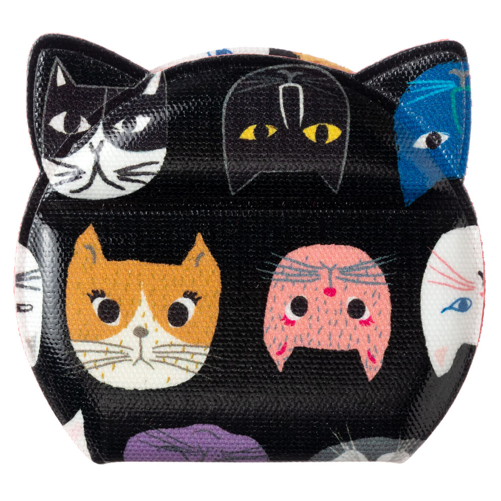 きてきて 猫型かがみ(ミニ) 猫博覧会柄くろいろ 鏡・コンパクトミラー Compact mirror