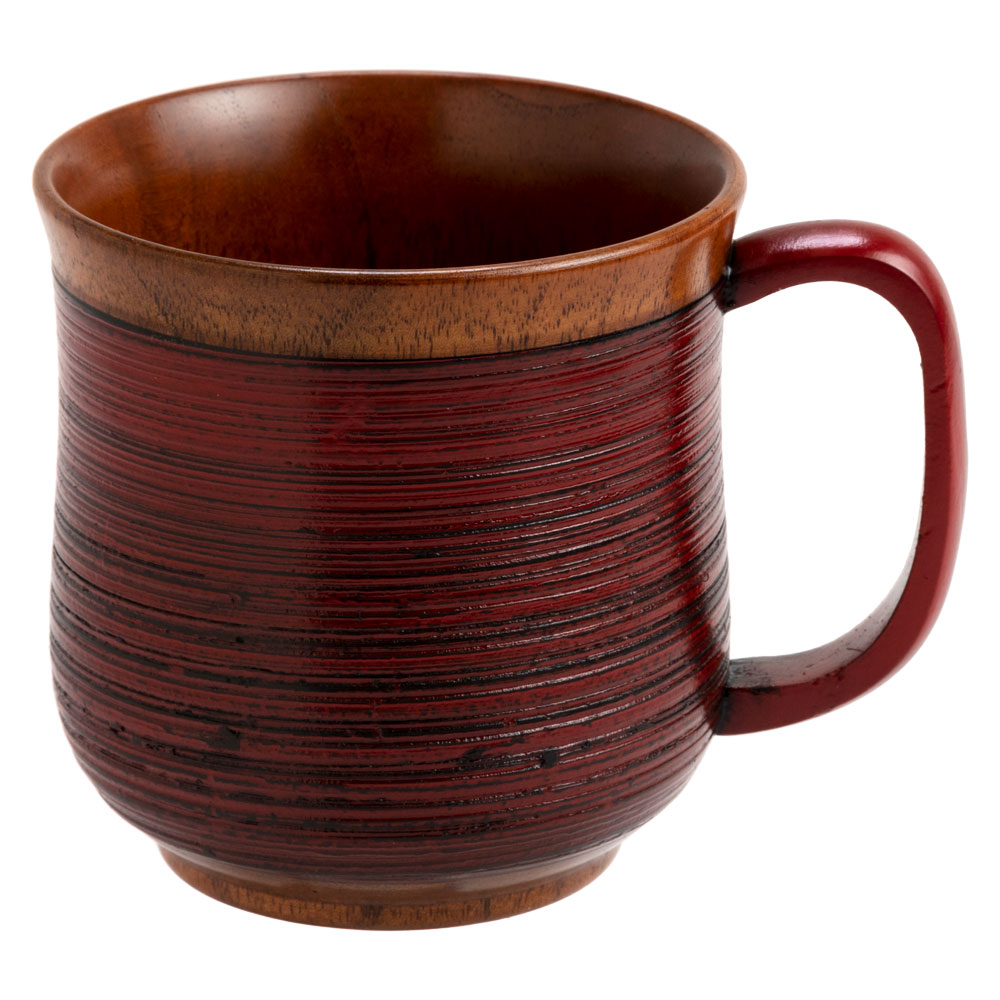 漆塗り木製マグカップ　赤 (KS)　軽量マグ　温もり感じる木の質感　保温効果　手が熱くない　Wooden mug