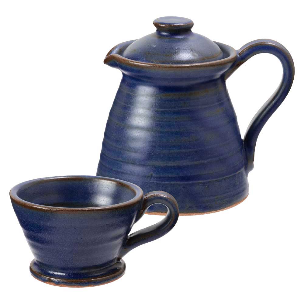 信楽焼　コーヒーポット＋ドリッパーセット　青　600ml　直火OK耐熱陶器　ガス火専用　滋賀県の工芸品　保温効果　陶器の赤外線効果でまろやかな味に　作者：中村文夫（なか工房）
