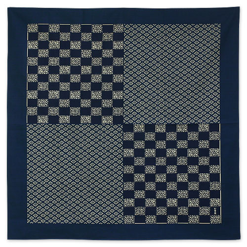 いせ辰 綿風呂敷 三巾 角菊小紋 紺