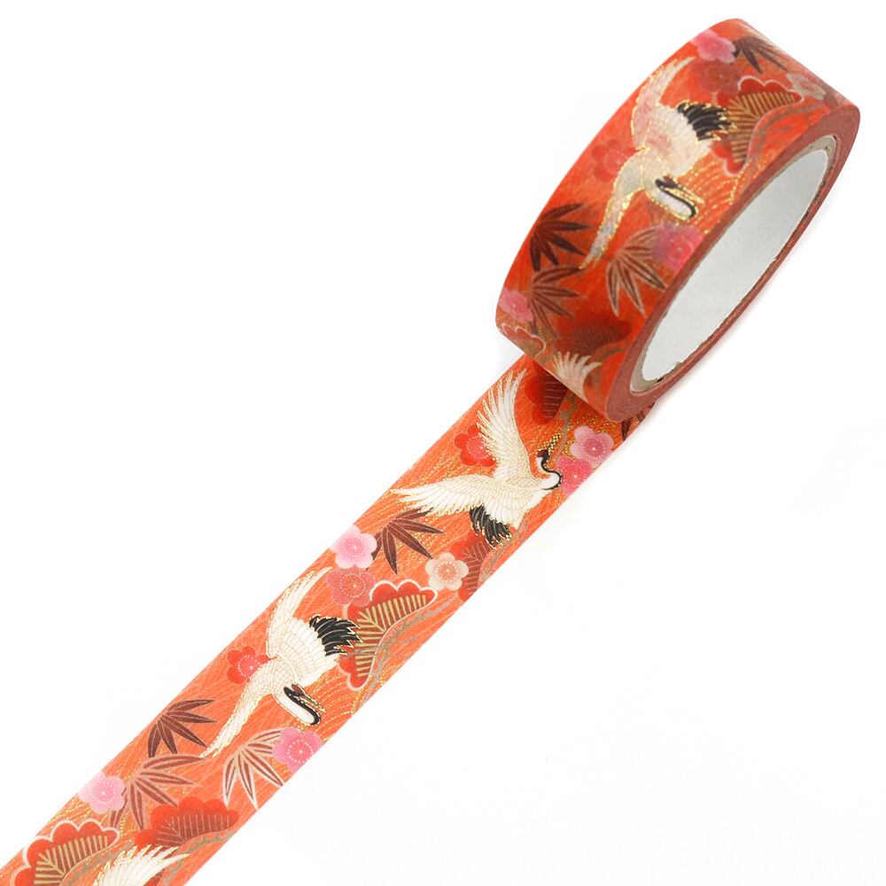 SAIEN カミイソ産商 マスキングテープ 松竹梅鶴 15mm 7m巻 華HANA 友禅柄 金箔グラ...