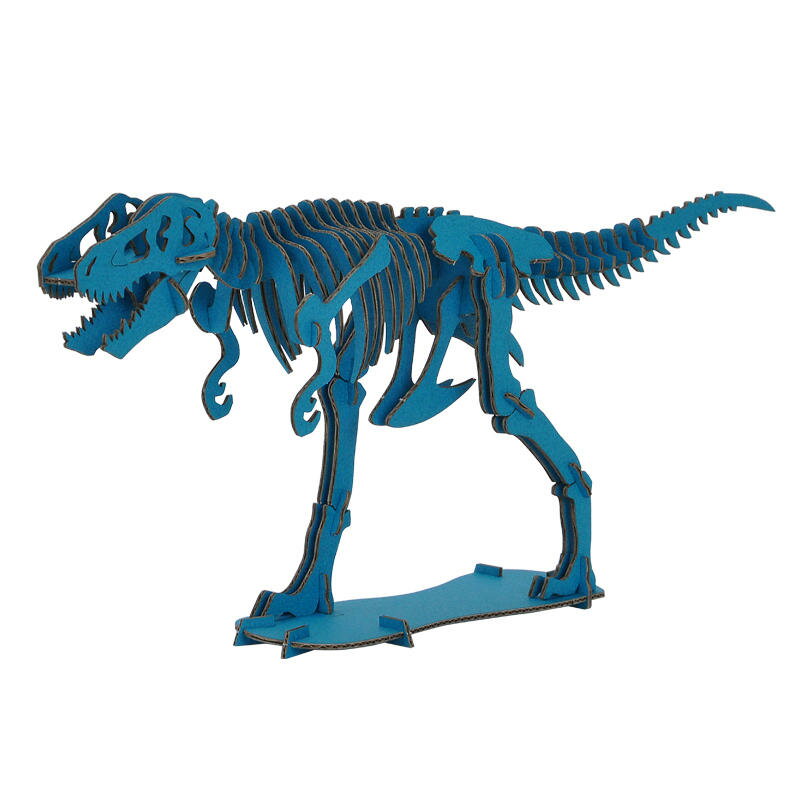 DINOSAUR恐竜骨格工作キット　ティラノサウルス・ブルー　ダンボールでつくる恐竜骨格　のりもはさみも使わずに組み立てられるペーパークラフト　Cardboard craft kit, Dinosaur