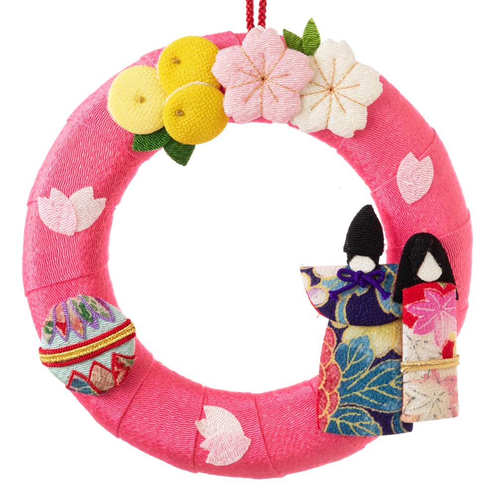 京都夢み屋 季節のリース 3月 雛祭り (IR-3) 季節のちりめん掛け飾り Seasonal decoration of crepe fabric