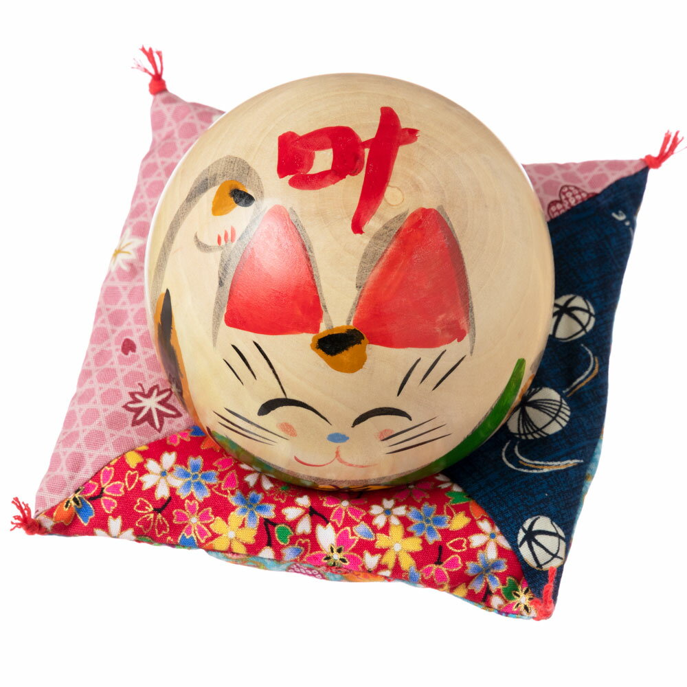 仙臺さすり　招き猫こけし　大・3.5号 (027)　叶・右手上げ　宮城県仙台市の工芸品　Kokeshi of lucky cat, Miyagi craft