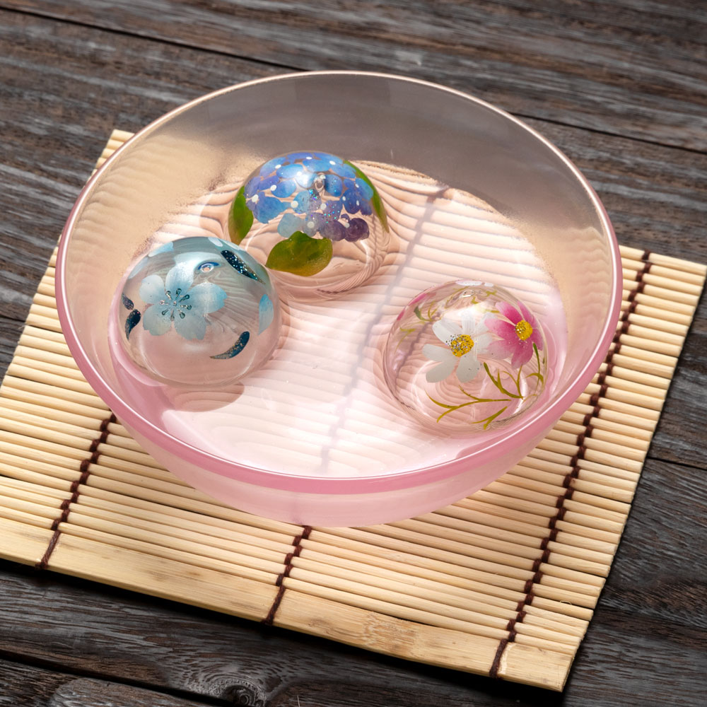木之本 ビードロ 浮き玉 小 こすもす T-009 ガラス 涼 インテリア 福島 工芸品 夏 秋桜 コスモス 涼しげ 和雑貨 日本製 [2]