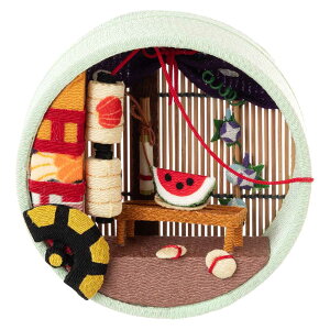 京都夢み屋 京の町家歳時記 7月 祗園祭・格子戸 (IM-7) 季節のちりめん置き飾り Seasonal decoration of crepe fabric