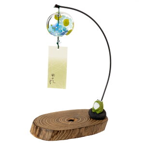 会津桐卓上風鈴・置き風鈴　あじさいとかえる　ガラス風鈴　木之本　福島県の工芸品　Wind bell, Fukushima craft