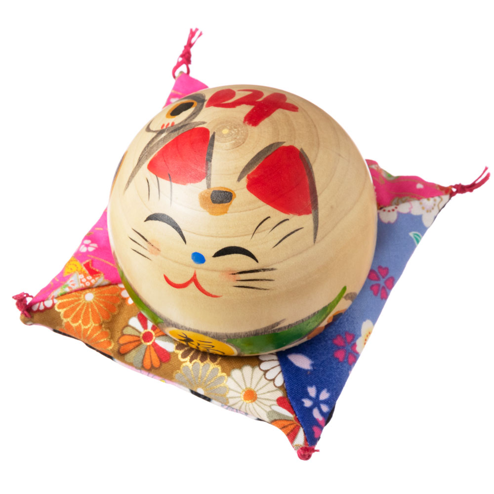 仙臺さすり　招き猫こけし　中・3.0号 (051)　叶・右手上げ　宮城県仙台市の工芸品　Kokeshi of lucky cat, Miyagi craft