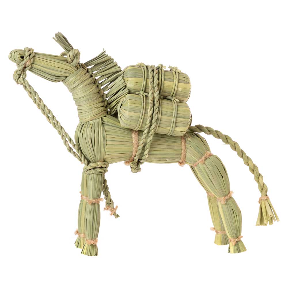 正月しめ飾り　わらむ　干支　午／万馬奔騰（まんばほんとう）　国産わらの縁起物　玄関飾り　神棚　リビング　置き型　20×25cm　日本製　国産　飛躍進展　勇往邁進　千里駒躍