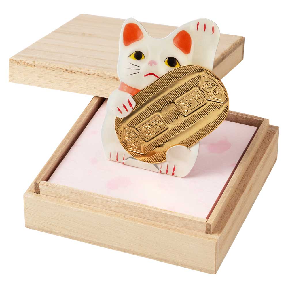 WAZAKAMI 越前和紙メモパッド ねこに小判NYAO 金属製の小判レプリカとねこスタンド付き 福井県の工芸品