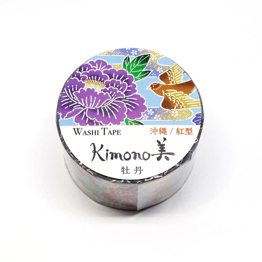 SAIEN カミイソ産商 マスキングテープ 牡丹 25mm 5m巻 紅BIN 沖縄／紅型 金箔グラ...