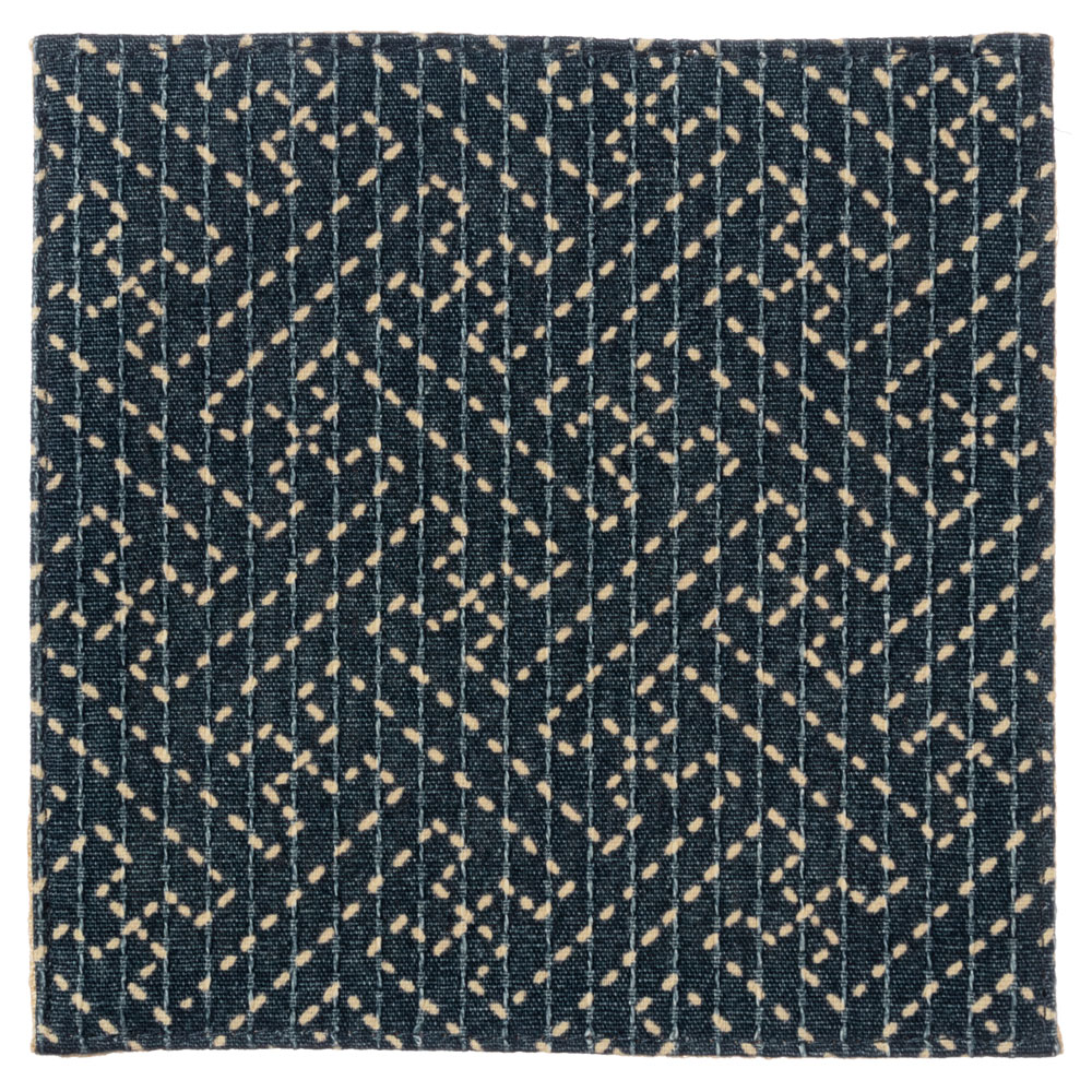 百道発信　綾　コースター　オールドブルー (IKI-1451)　リバーシブル　11×11cm　福岡県の布製品　Fabric coaster, Fukuoka craft