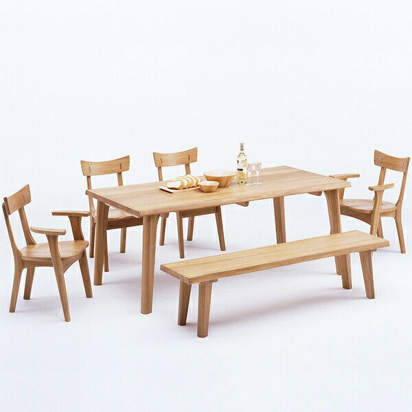 【P10倍】ダイニングセット ダイニングテーブルセット ナチュラル 木製 タモ 6点セット 幅180cm テーブル ベンチ 肘付き 椅子 六人掛け 韓国インテリ...