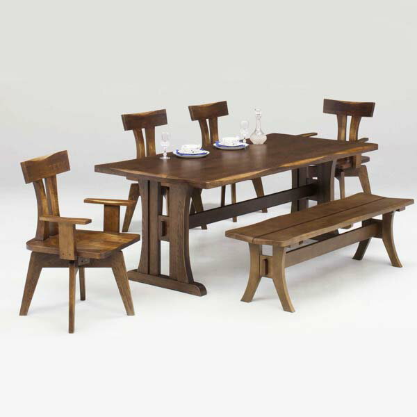 【P10倍】ダイニングテーブルセット ダイニングセット 6点セット ベンチ 和風 モダン 6人掛け 回転椅子 肘付き 木製 無垢材 ダイニングテーブルセット 食...