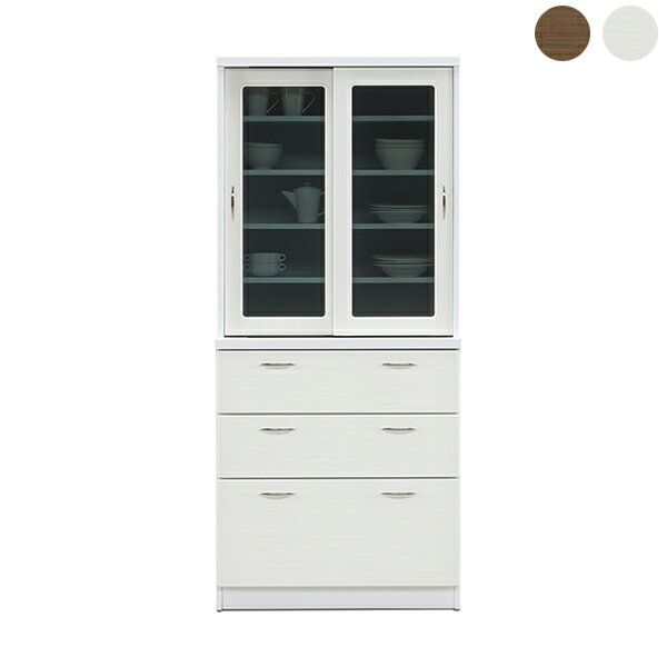 【8％OFFクーポン】食器棚 スライド扉 幅80 ダイニングボード キッチンボード キッチン収納棚 シンプル 日本製 韓国インテリア