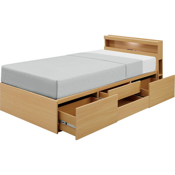 ベッド シングルベッド ボックスタイプ シングルサイズ ナチュラル 北欧 ベッドフレーム 木製 コンセント付き LEDライト付き 引き出し付き おしゃれ シンプル モダン 韓国インテリア