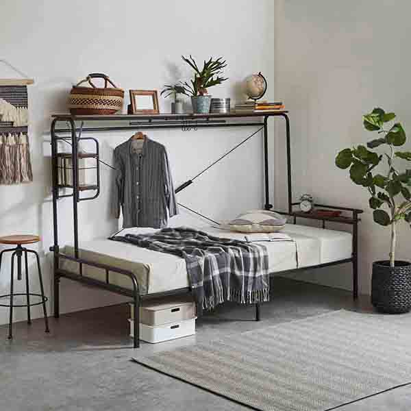 乐天商城 - ベッド システムベッド シングルベッド ベッドフレーム 宮付き 棚付き 北欧 シンプル ホワイト ブラック 韓国インテリア