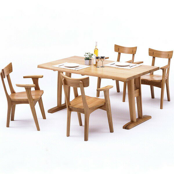 【P10倍】ダイニングセット ダイニングテーブルセット ナチュラル タモ 木製 5点セット 幅150cm テーブル 肘付き 椅子 四人掛け 韓国インテリア