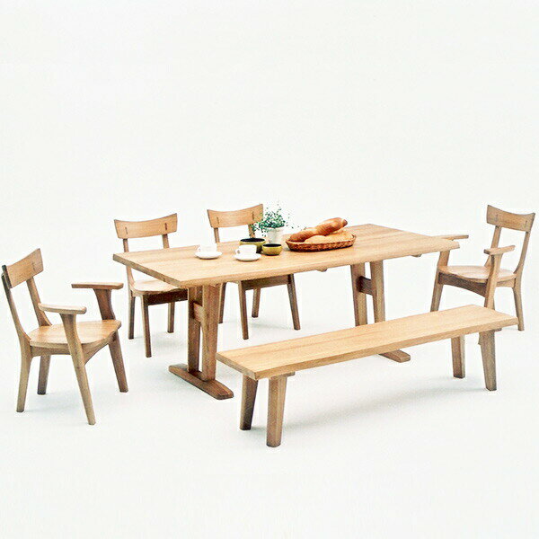 【P10倍】ダイニングセット ダイニングテーブルセット ナチュラル タモ 木製 6点セット 幅180cm テーブル ベンチ 肘付き 椅子 六人掛け 韓国インテリ...