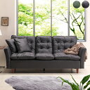 【7/30限定!10%OFFクーポン!!】ソファー ソファ 3Pソファ ファブリックレザー 幅215X奥行92X高さ92 ブラック グリーン 3人掛け 3人用 ...
