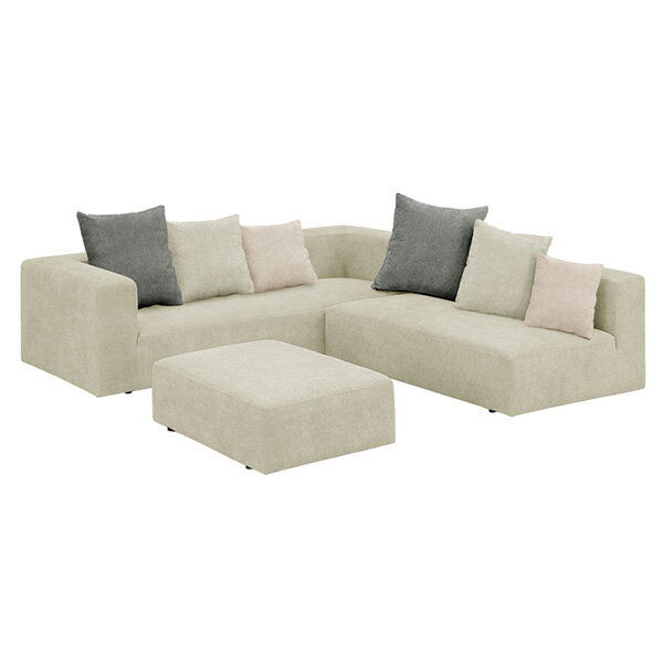 ■Product Details シンプルなデザインの大型ソファ(2人用ソファ+3人用ソファ+スツール)。クッション3個付き。3色取り扱い有り。 サイズ 2人用ソファ：幅132X奥行88X高さ65(SH35)cm 3人用ソファ：幅217X奥...