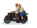 preiserプライザー28148　オートバイに乗るカップル【HO人形】【塗装済み】【ジオラマ小物】