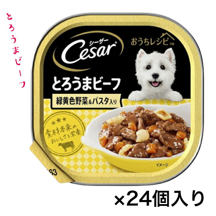 Rakuten - 【お買い得】シーザー おうちレシピ　とろうまビーフ 緑黄色野菜＆パスタ入り　100g×24個入り　ドッグフード 犬 成犬用 総合栄養食