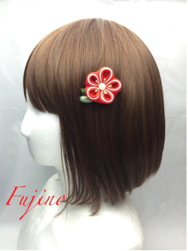 つまみ細工 ヘアクリップ 小梅 ヘアアクセサリー 髪飾り ちりめん細工 浴衣 着物 打掛 造花 アートフラワー アーティシャルフラワー かんざし グラデーション 正絹 シルク 紅白