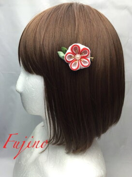 つまみ細工 ヘアクリップ 小梅 ヘアアクセサリー 髪飾り ちりめん細工 浴衣 着物 打掛 造花 アートフラワー アーティシャルフラワー かんざし グラデーション 正絹 シルク 紅白