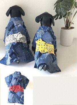 メール便送料無料サイズカスタム可能商品！【犬猫浴衣】デニム浴衣　わんこ服 ペット用浴衣　　夏祭り　神輿　髪飾り　ちりめん　浴衣　着物　造花　アートフラワー　アーティシャルフラワー　かんざし　グラデーション　正絹　シルク　りぼん